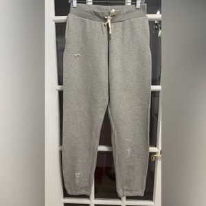 BENJAMIN JAY Women's Light Gray Distressed Drawstring Zipper Ankle Sweatpants